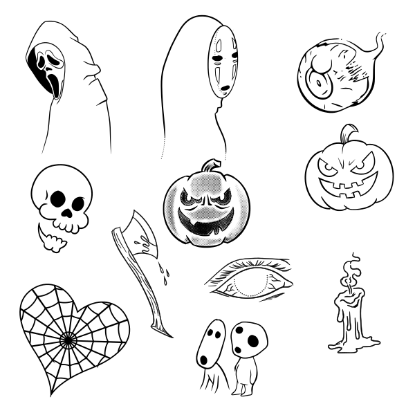 A sample sheet of various tattoo flash designs